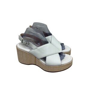Clarks Manon Wish Criss Cross Off White Leather Wedge Sandals Shoes Womens 10 M